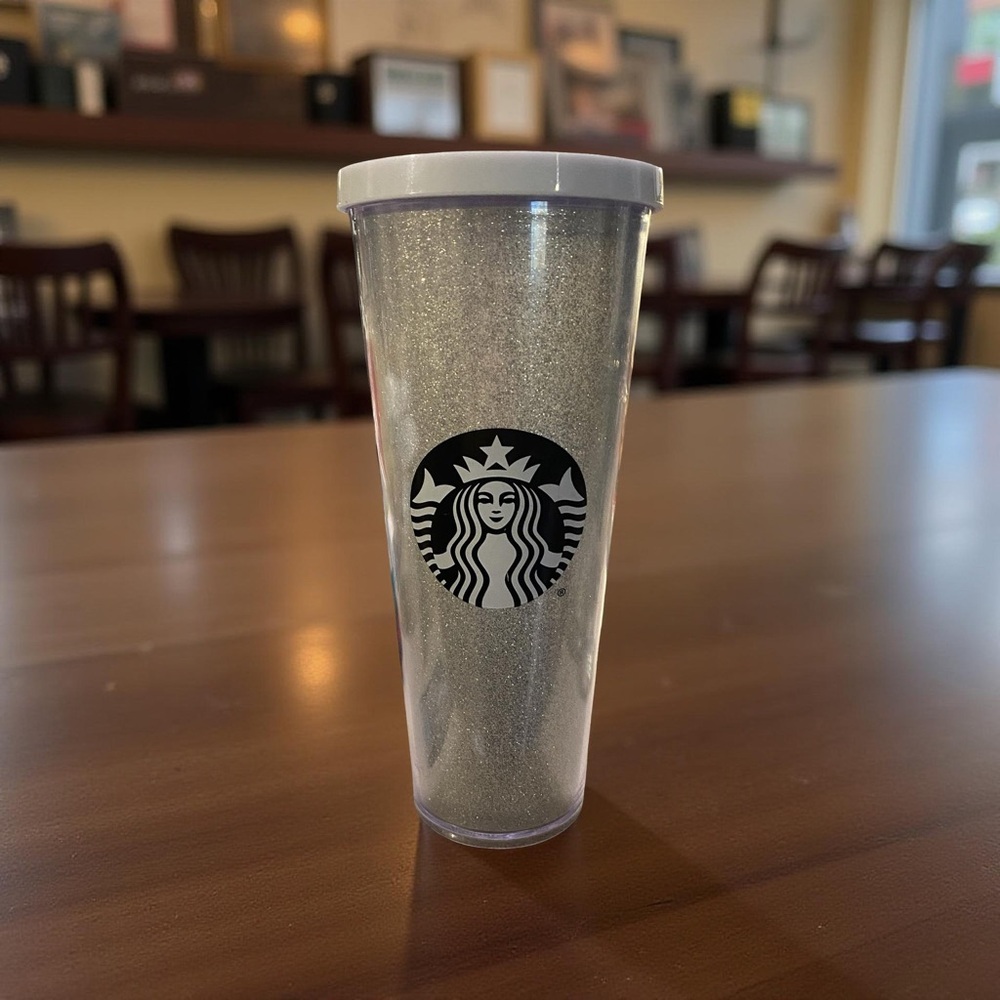 Starbucks Silver Glitter Cold Cup Black Logo 24oz